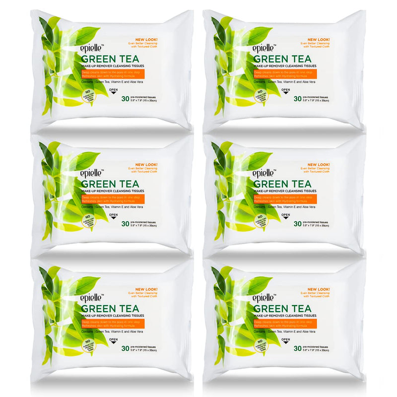 Epielle Green Tea Makeup Remover Wipes, Gentle Daily Facial Cleanser Towelettes, Remove Dirt, Oil & Waterproof Mascara, Stocking Stuffers, 30