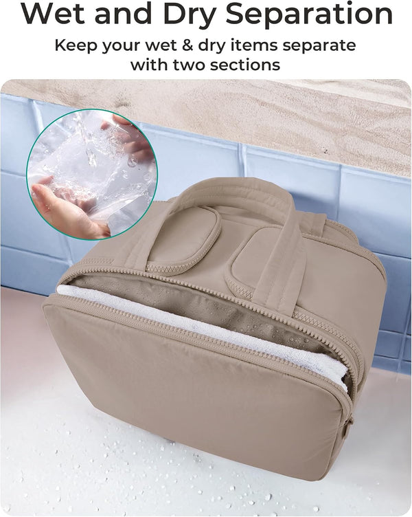 BAGSMART Travel Toiletry Bag, Crush Toiletry Bag for Women, Wide-open Puffy Toiletry Bags for Traveling, Large Travel Cosmetic Makeup Bag
