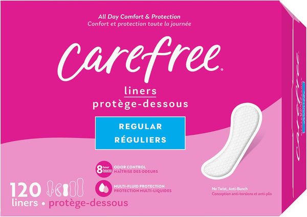 Carefree Panty Liners for Women, Regular, Unwrapped, Unscented, 120ct 120 Count (Pack of 1)