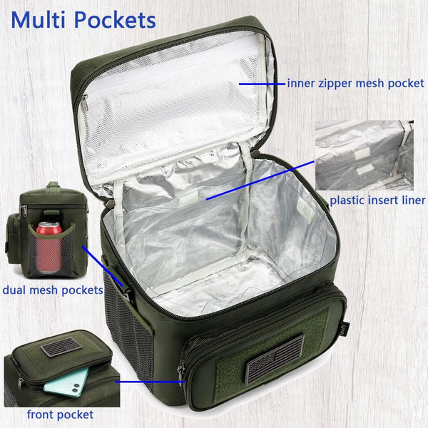 FlowFly Tactical Lunch Bag Large Insulated Lunch Box Cooler Tote for Men, Women with MOLLE/PALS Webbing (Army#Green, Medium) Army#Green Medium