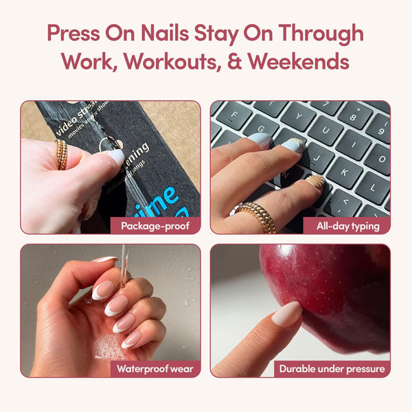 Glamnetic Press On Nails - French Peach | Super Short Round Fake Nails with Pastel Peach French Tips and Glossy Finish, Salon Quality | 15 Sizes -