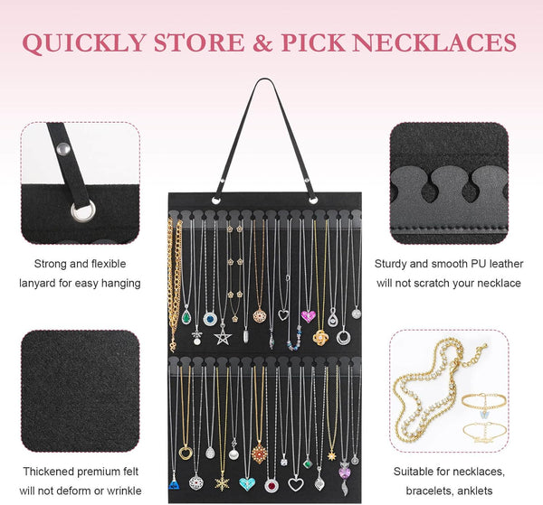 Caffox Hanging Necklaces Holder, Large Jewelry Organizer for Necklaces, Bracelets, and Ankles, Necklaces Display Storage Hanger for Wall, Closet