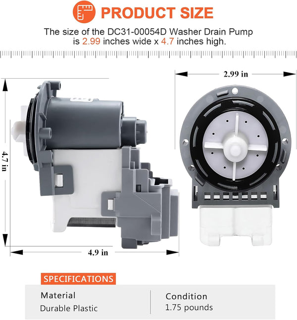 OEM DC31-00054D DC31-00187A PX3516-01 Washer Drain Pump UPGRADE For Samsung Washer - Replace PX3516-01 DC31-00178D DC97-20621A AP5583541
