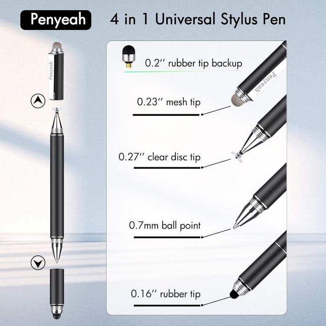 Penyeah Stylus Pen, 4 in 1 Disc Stylus Pens for Touch Screens, High Precision and Sensitivity Universal Capacitive Stylu