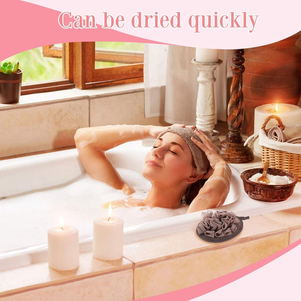 Boao 3 Pcs Bath Shower Pouf Sponge Mesh Pouf Shower Ball Exfoliating Body Sponge Pad Scrubber Glove with Flower Bath Ball (Khaki,Dark Brown,Dark