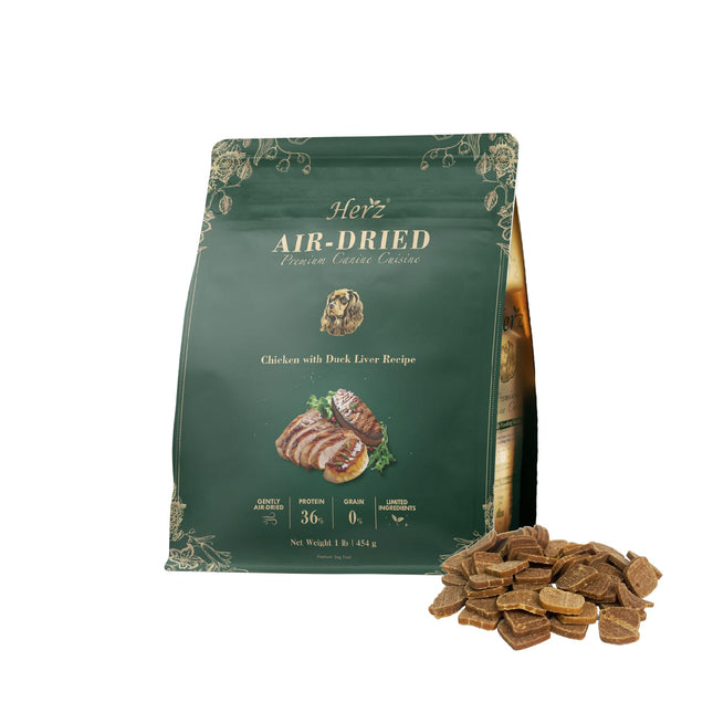 Herz Air-Dried Dog Food Chicken & Duck Liver Recipe 1 Lb, All-Natural, High-Prot