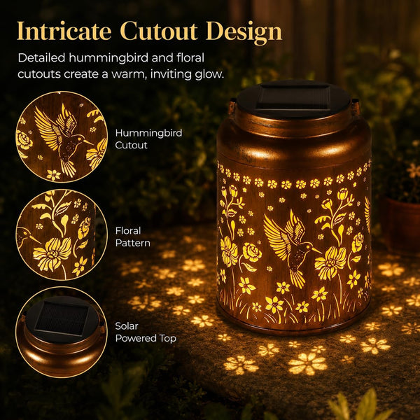 Solar Lanterns Outdoor Waterproof Hummingbird Garden Decor Gifts for Women Mom Grandma Hanging Solar Lights Metal Solar Decoration outside for