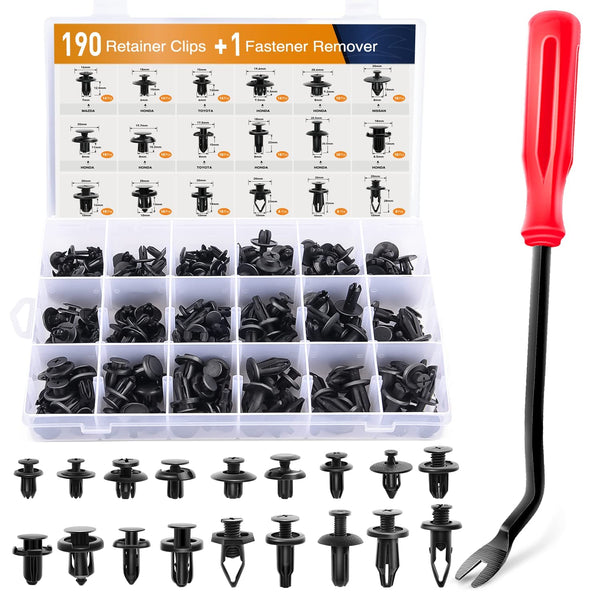 GOOACC 190 Pcs Car Retainer Clips & Fastener Remover - 18 Most Popular Sizes & Applications Auto Push Pin Rivets Set -Door Trim Panel Clips for