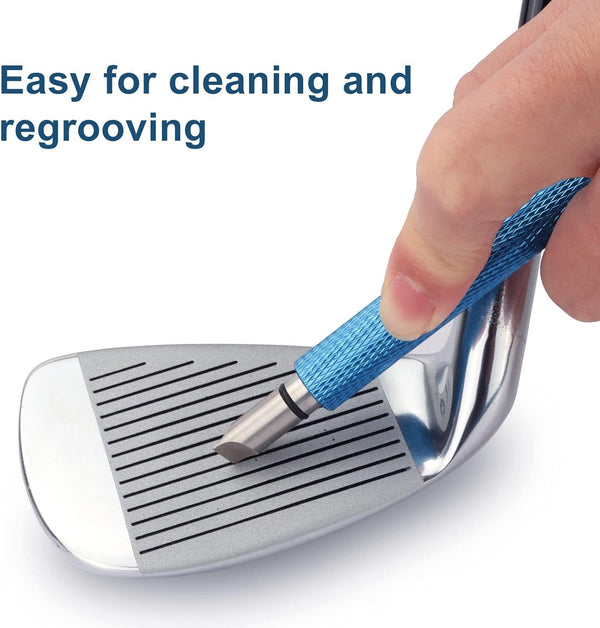 Bulex Golf Club Groove Sharpener, Re-Grooving Tool and Cleaner for Wedges & Irons - Generate Optimal Backspin - Suitable for U & V-Grooves Blue