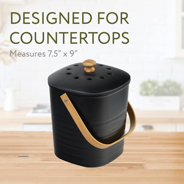 Impresa 2 Pack Bamboo Compost Bin for Kitchen – 1 Gallon Countertop Container with Lid & Indoor Food Waste Composter