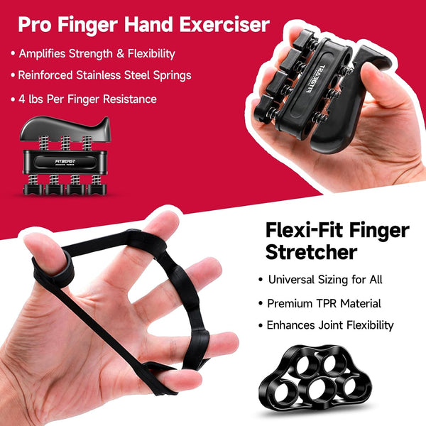 FitBeast Grip Strengthener Forearm Strengthener Hand Grips Strengthener Kit - 5 Pack Adjustable Resistance Black