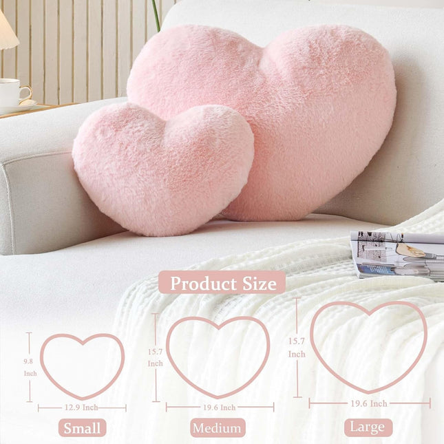 Pink Heart Pillows, Cute Heart Decorative Pillow, Heart Shaped Throw Pillows for Bed, Faux Rabbit Fur Plush Hoom Decor P