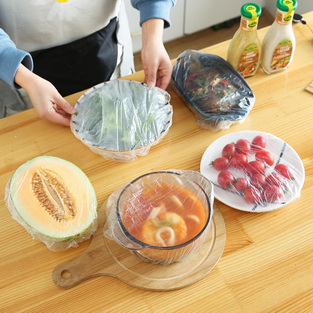 50Pcs Disposable Plastic Food Cover, Cling Film, Elastic Food Cover, Refrigerator Fruit Food, Elastic Dustproof Bowl, Cu