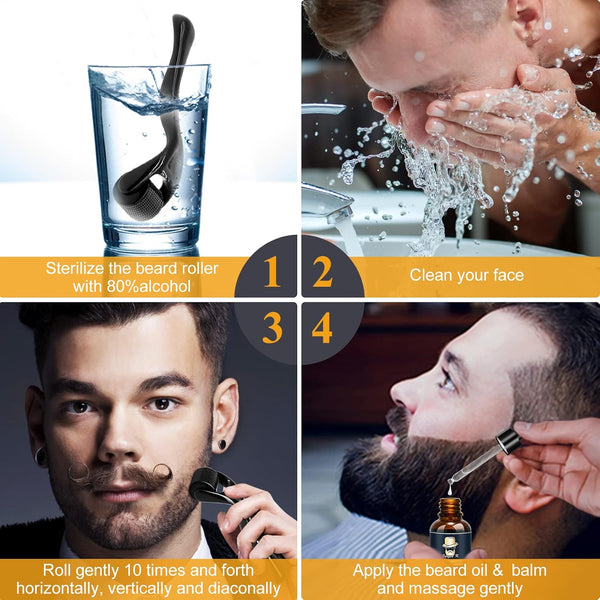 Jurgen K Beard Growth Kit, Upgraded Beard Growth Oil (2Oz) w/Biotin & Castor Oil, Beard Massager for Patchy/Spot Beard, Beard Kit for Men's Daily