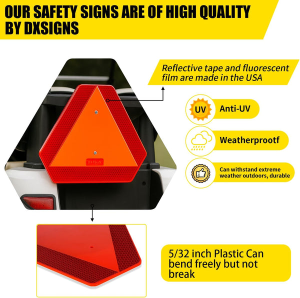Slow Moving Vehicle Sign, Plastic DOT Slow Moving Vehicle Triangle Signs, SMV Sign 14"X16"X0.16"/5Mm Thick Diamond Grade Reflective up to 7 Years