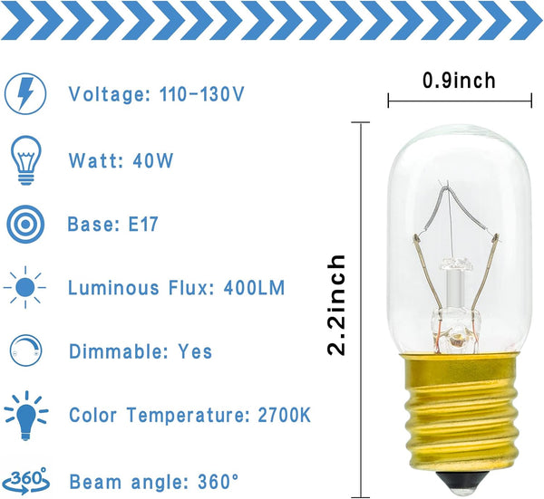 Microwave Light Bulb 8206232A 40W E17 125V Replacement Part Fit for Whirlpool Maytag GE Amana Over The Range Hood Microwave and The Lava Lamps