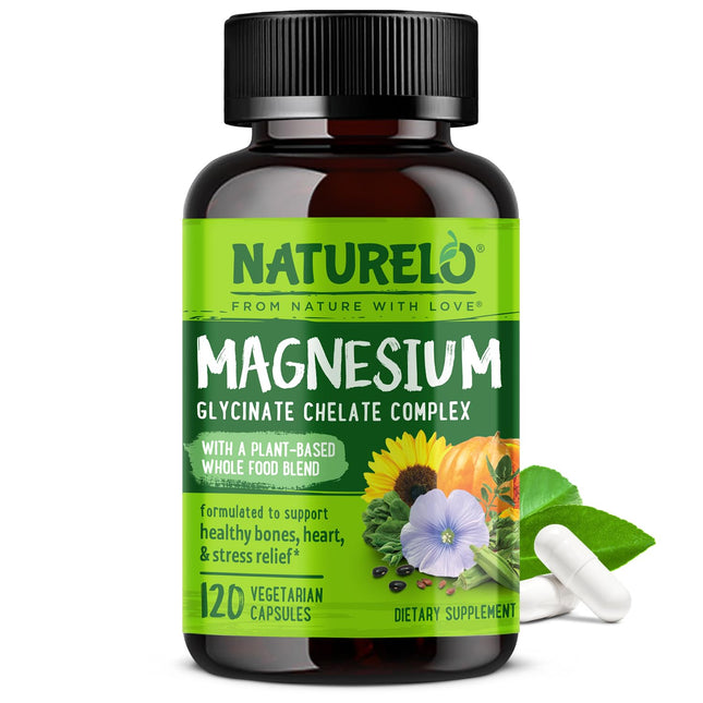 NATURELO Magnesium Glycinate Chelate Complex - 200 Mg Magnesium with Organic Veg
