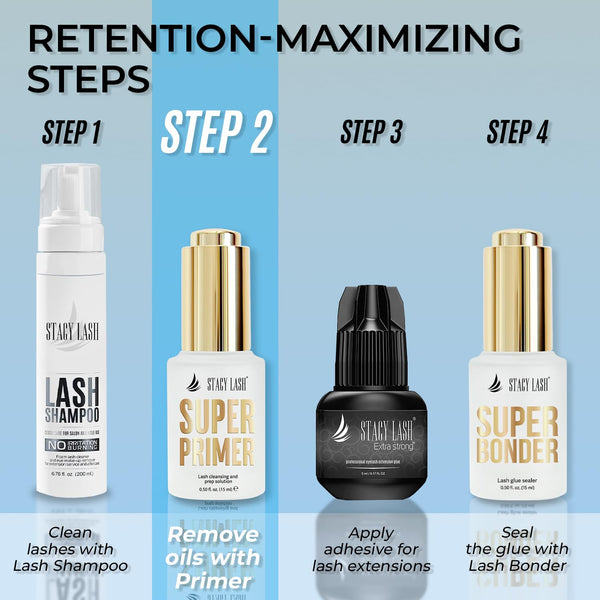 Stacy Lash Primer for Lash Extensions | Super Primer/Cleanser 15Ml | Eyelash Extension Primer | Protein Oil Remover | Increase Adhesive Bonding