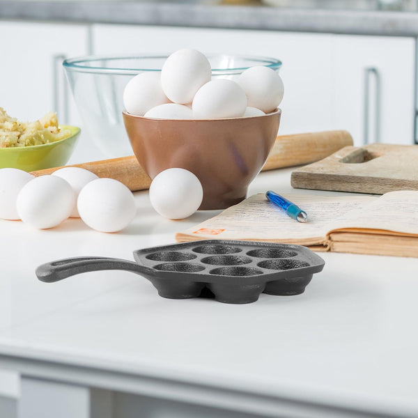 Commercial CHEF Danish Aebleskiver Pan, Pre-Seasoned Cast Iron, Seven Sections For Mini Puffs and Pancake Balls, Works on All Cooktops Including