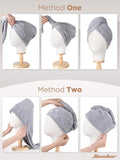 Hicober Microfiber Hair Towel Wrap for Women,Quick Dry, Pink Grey, 2-Pack Pink,grey Large