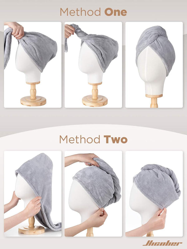 Hicober Microfiber Hair Towel Wrap for Women,Quick Dry, Pink Grey, 2-Pack Pink,grey Large