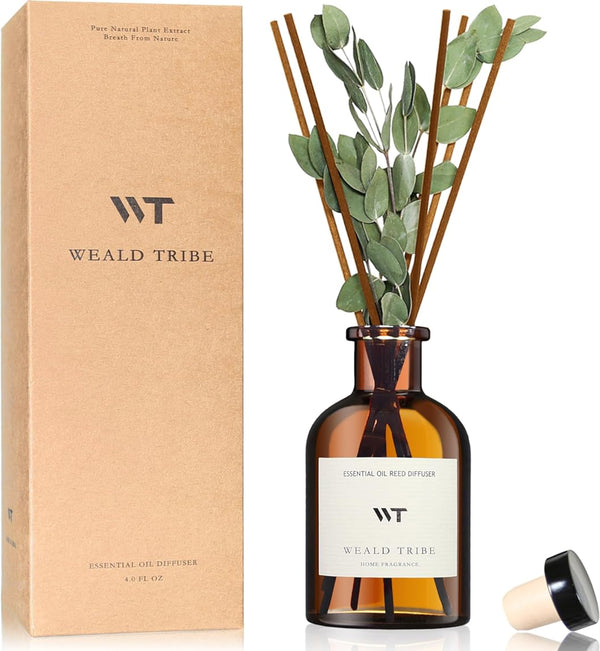 WEALD TRIBE Flower Reed Diffuser Set Eucalyptus & Lavender Scent for Bathroom Accessories Shelf Decor & Air Fresheners, Sticks Defusers with 4.0