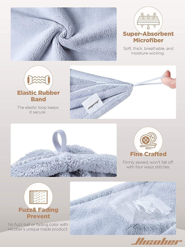 Hicober Microfiber Hair Towel Wrap for Women, Purple Blue Grey, 3-Pack Blue,grey,purple Large