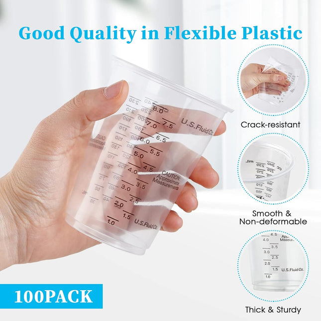 100 PACK Plastic Measuring Cups, 10 oz Disposable Mixing Cups with 100 Wooden Mixing Sticks, Can Be Used for Epoxy Resin, Liquid Measuring, Paint,