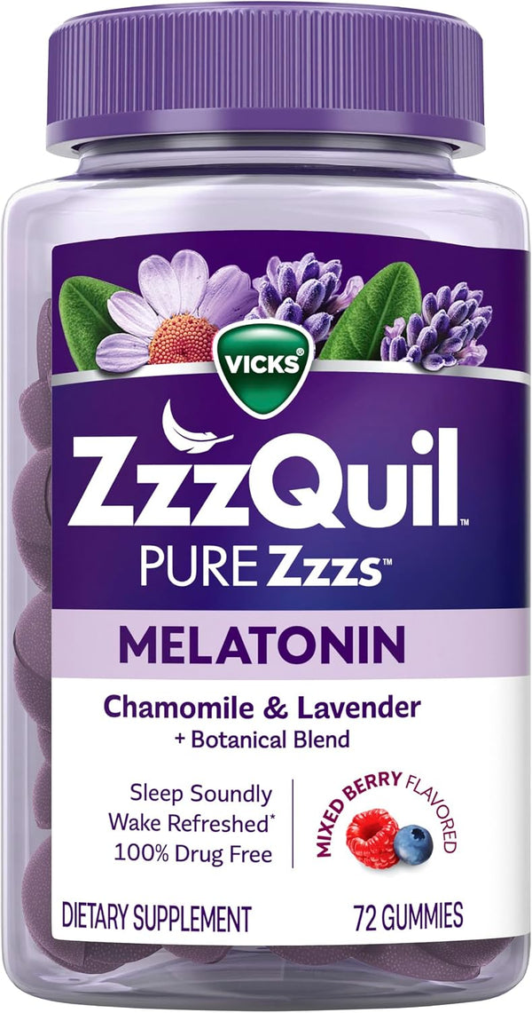 ZzzQuil, Pure Zzzs Melatonin Gummies, Sleep Aid, Melatonin 2mg, with Chamomile and Lavender, Melatonin Sleep Gummies, Sleep Aids for Adults,