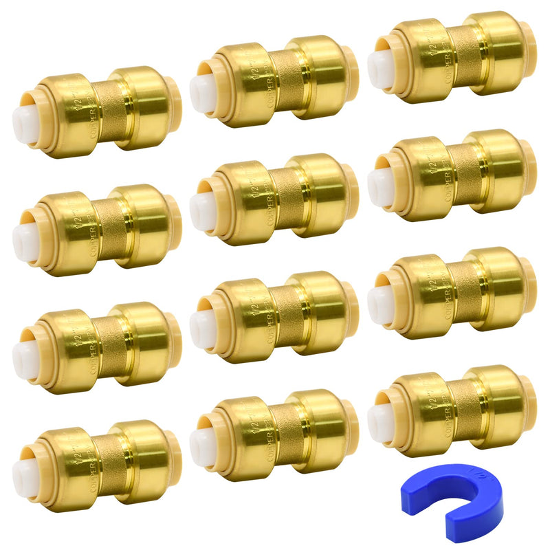 12 Pack 1/2” Pushfit Straight Coupling Fittings with Disconnect Clip | for Copper, PEX, CPVC Pipe 12pcs 1/2" Straight