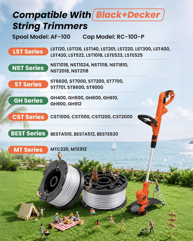 10 Pack Weed Eater String Compatible with Black+Decker, AF-100 0.065" 240ft | Automatic Feed, Perfect Fit, Weed Eater Spool, String Trimmer
