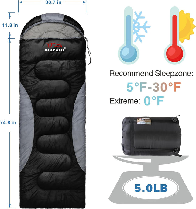 0 Degree Winter Sleeping Bags for Adults Camping (450GSM) - Temp Range (5F–32F) Portable Waterproof Compression Sack- Camping Sleeping Bags for