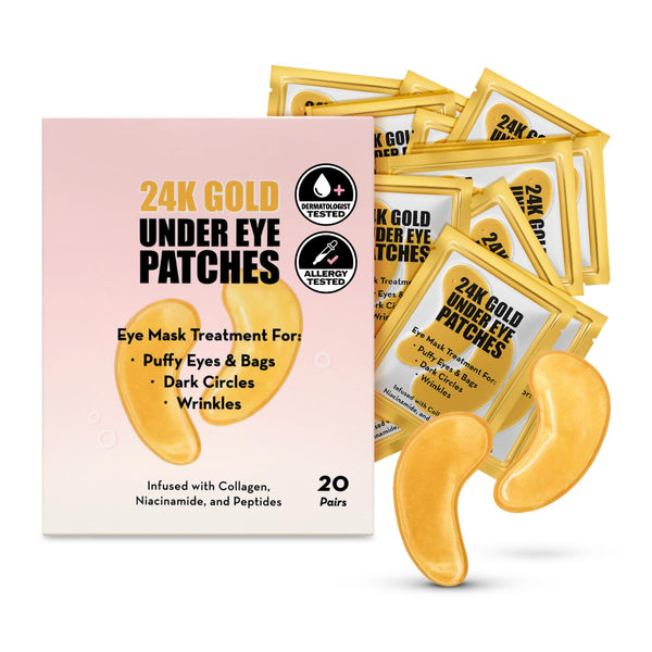 Elizabeth Mott 24K Gold Under Eye Patches, 20 Pairs | Cooling Facial Massager, Reduces Puffiness & Under-Eye Bags, Tightens Pores, Boosts