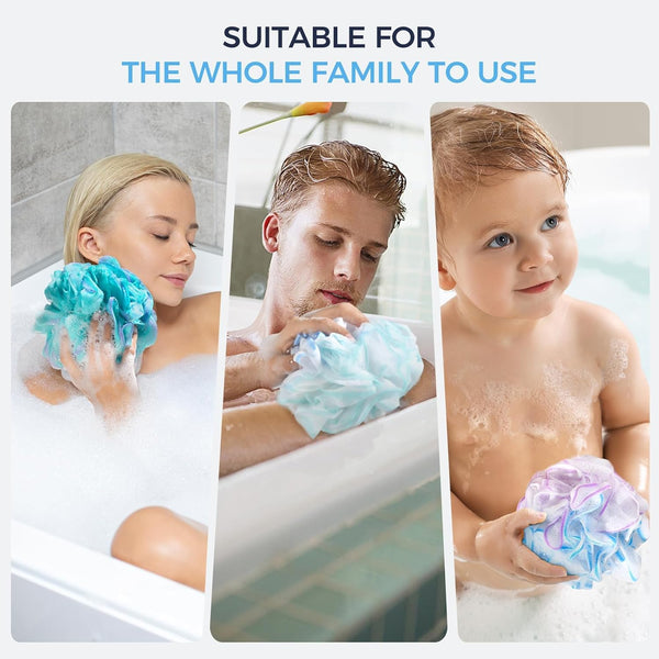 Bath Shower Loofah Sponge 60G Bath Mesh Pouf Shower Ball Body Scrubber Exfoliating Bath Sponge for Women and Men, Set of 4, Flower