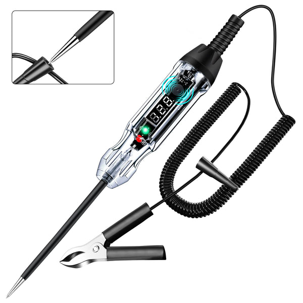 Upgraded Buzzer Automotive Test Light, DC 3-72V Heavy Duty Digital LED Circuit Tester with Voltmeter & Dual Color Polarity Indicate Light,