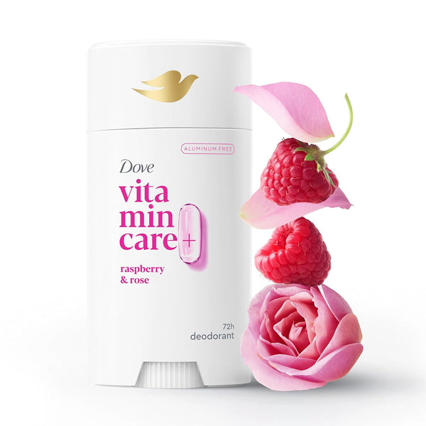 Dove Vitamincare+ Aluminum Free Deodorant Stick for 72H Odor Protection Raspberry & Rose Breathable Deodorant for Women 2.6 Oz