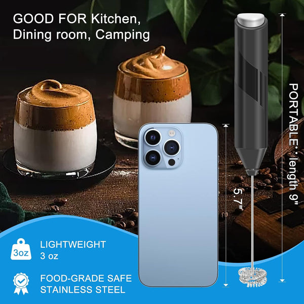Double Whisk Milk Frother, Handheld Electric Blender stick, Drink Mixer with Food Grade Stainless Steel Stirrer, Battery Operated Foam Maker for