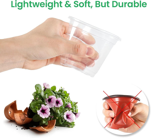 Bluepro 36 Packs 5/4/3.5 Inch Reinforced Clear Nursery Pots with Drainage Hole, Transparent Variety Pack Plastic Plant Pot Seedling Planter for