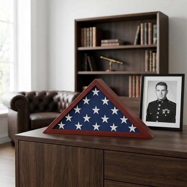 Americanflat Large Flag Display Case for Folded 5x9.5' Burial Flags - Engineered Wood Display Box for Wall or Tabletop - Silhouette Collection -