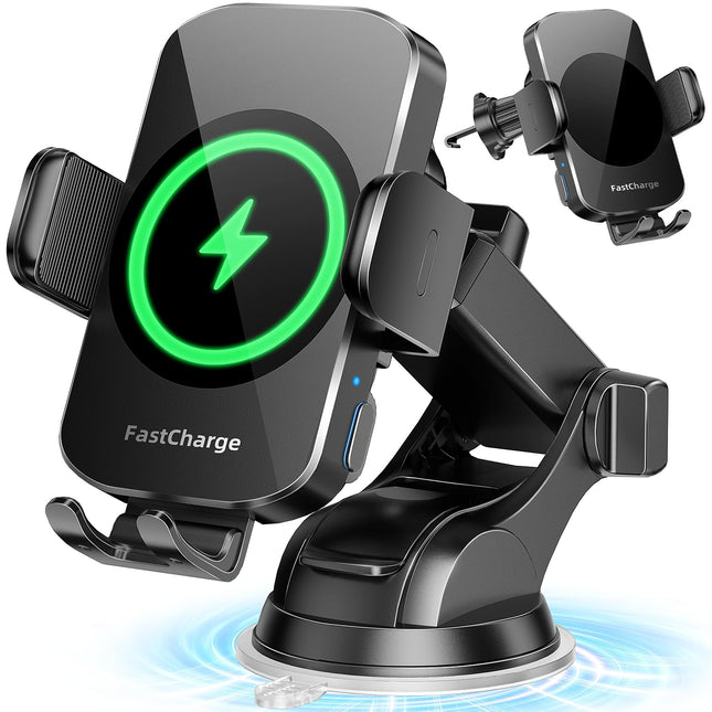 Wireless Car Charger, Fast Charging Phone Holder 3 in 1 Phone Mount Auto Clamping Car Accessories Compatible with Iphone