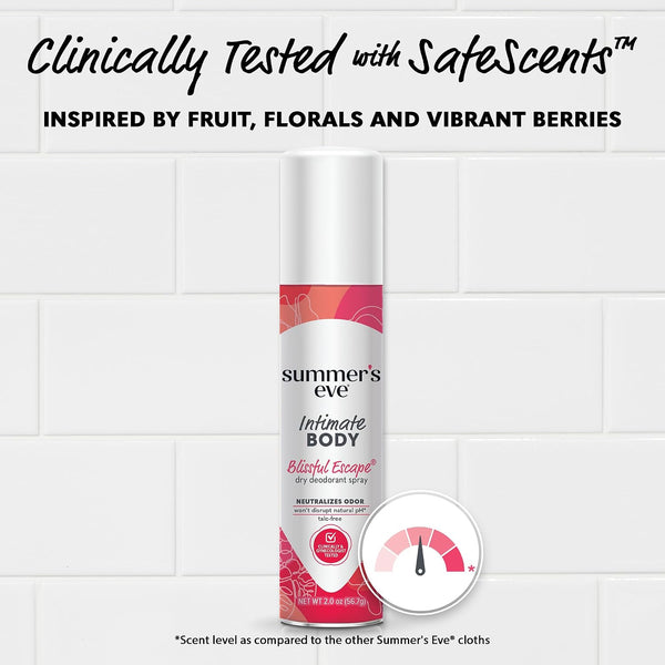 Summer's Eve Daily Refreshing Feminine Spray, Blissful Escape, Daily Body Spray for Women, Feminine Care that Neutralizes & Reduces Body Odor,