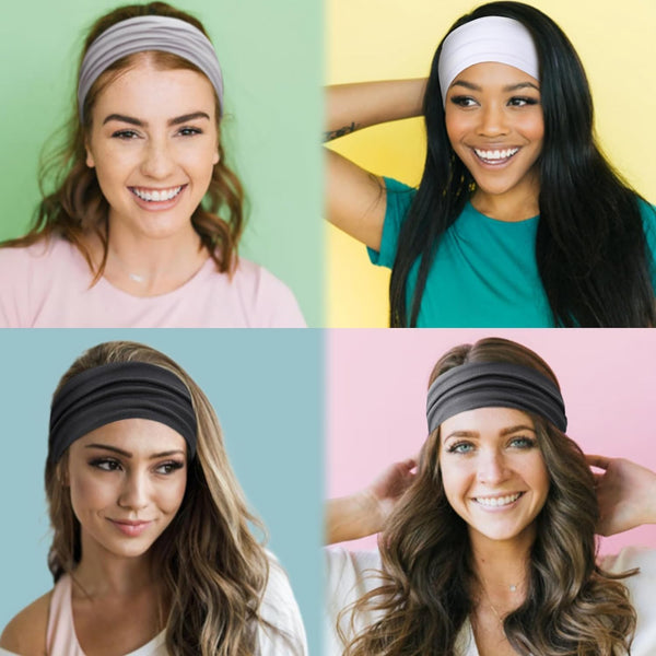 Women's Non-Slip Thick Headbands - Stretchy Sweat Bands for Yoga, Workout, Everyday Use - Pink Fashion Hair Accessories Set 6