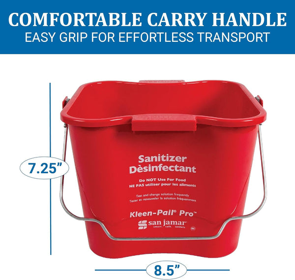 San Jamar Kleen-Pail Pro, Bucket with Handle for Cleaning Products in Commercial and Home Setting, 6 Qts, 1 Count, Red 6 Quarts 1