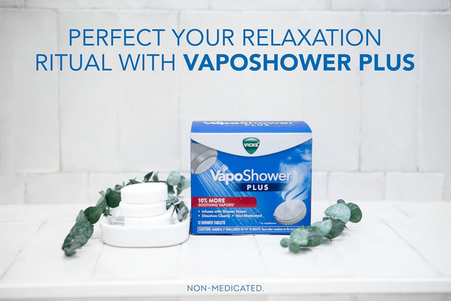 Vicks, VapoShower Plus, Shower Steamers, Eucalyptus Shower Steamer & Menthol Scent, Clean Dissolving Vapor Shower Tablet