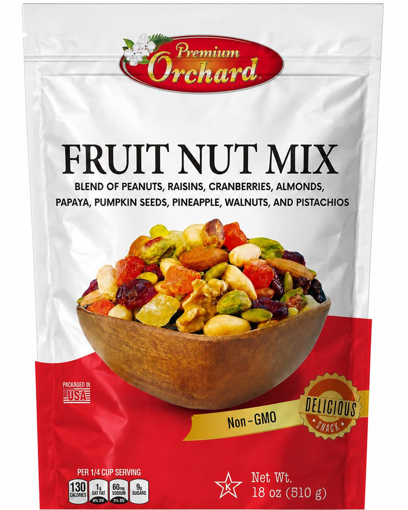 FRUIT NUT MIX TRAIL MIX by PREMIUM ORCHARD - Gourmet Trail Mix Bulk Blend of Mixed Nuts & Dried Fruit - Healthy Vegan Snacks, Snack Nut Mix, Plant