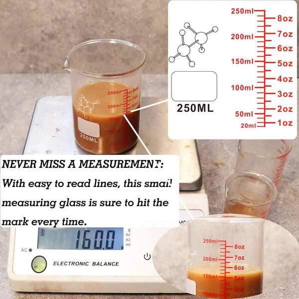 High Borosilicate Glass Measuring Cup Set-V-Shaped Spoutï¼Includes 60Ml(2Oz), 120Ml(4Oz), and 250Ml(8Oz) Glass Measuring Beaker for Kitchen or