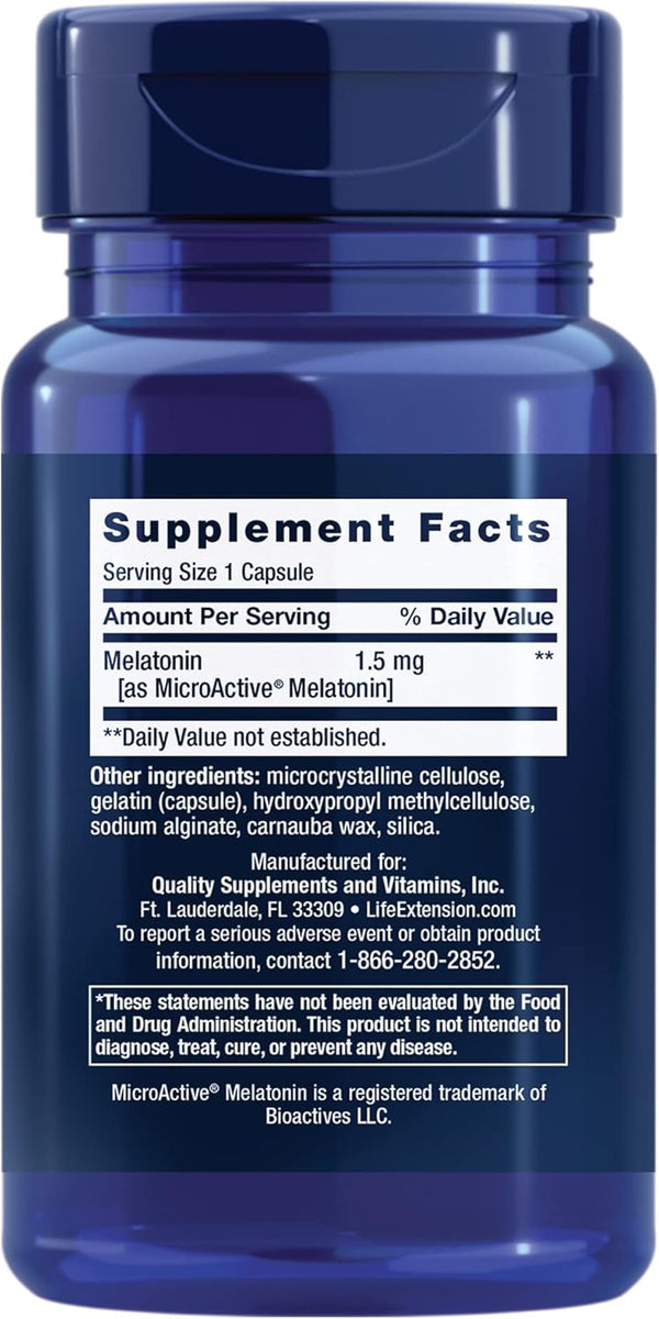 Life Extension Melatonin IR/XR, 1.5 Mg, Immediate- and Extended-Release Formula for Optimal Sleep Support, Healthy Circadian Rhythms, Cellular