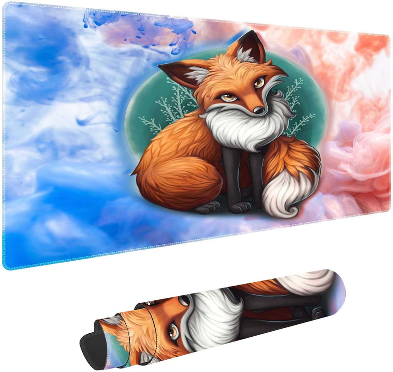 Watercolor Fox Customized Large Extended Gaming Mouse Pad with Stitched Edges and Non-Slip Rubber Base,Suitable for Office and Home Use,31.5X15.7