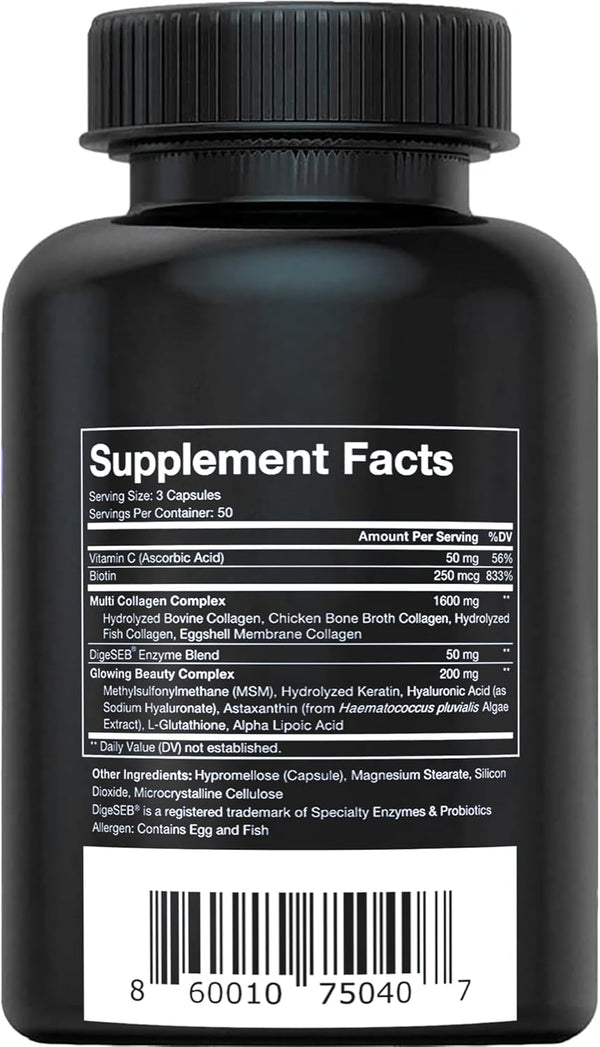 Vital Vitamins Multi Collagen Complex plus - with Biotin, Hyaluronic Acid, Vitamin C - Type I, II, III, V, X - for Women & Men - Hair, Skin, Nails
