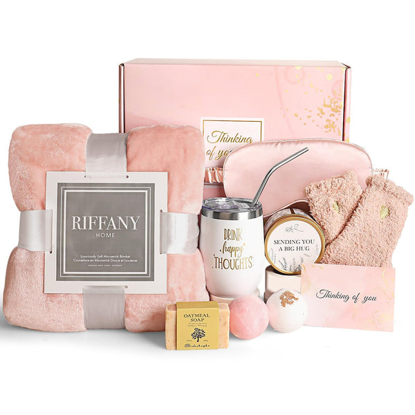 Birthday Gifts for Women, Unique Happy Birthday Gift Basket Self Care Package Bday Ideas with Luxury Flannel Blanket for Mom Her Best Friends